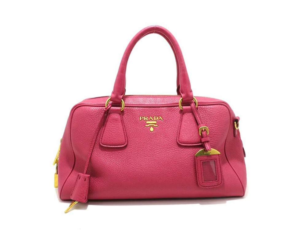 Prada Bag Handbag Embossed Leather Pink